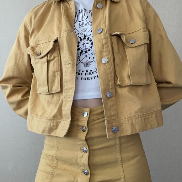 Yellow Crop Denim Jacket - Picture 1 of 5